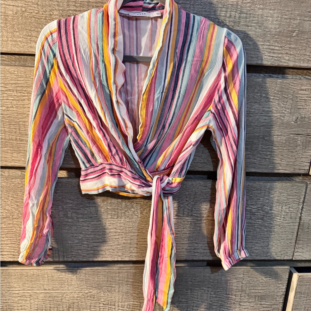 Lush Colorful Striped Wrap Blouse